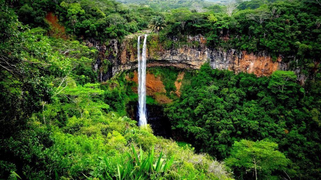 Chamarel waterfall in the Mauritian countryside