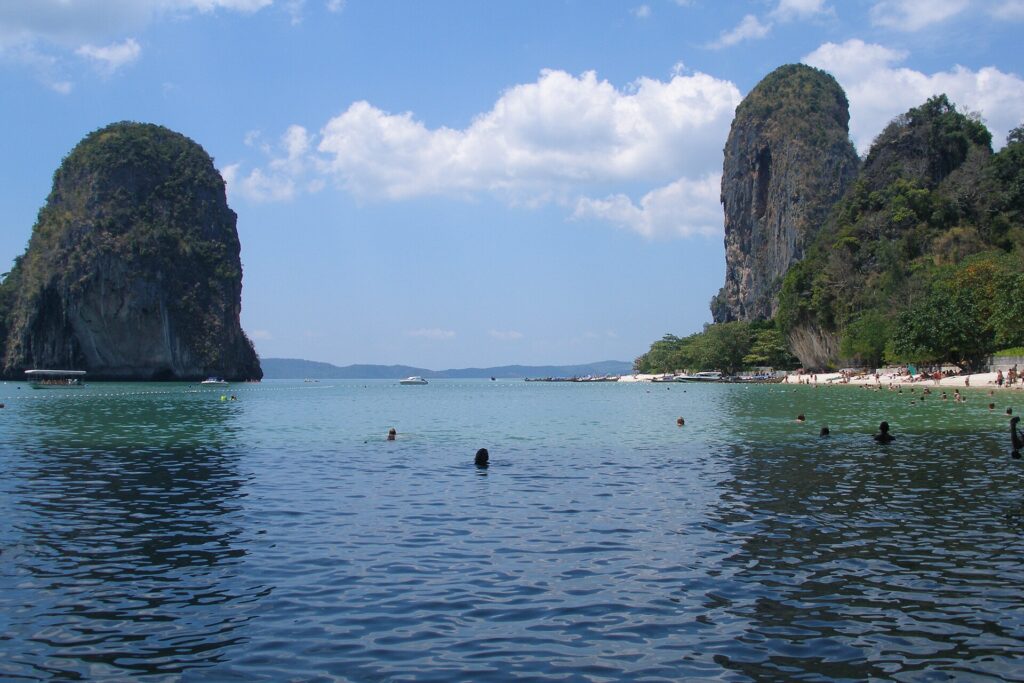 Limestone cliffs and Railay beach in Krabi