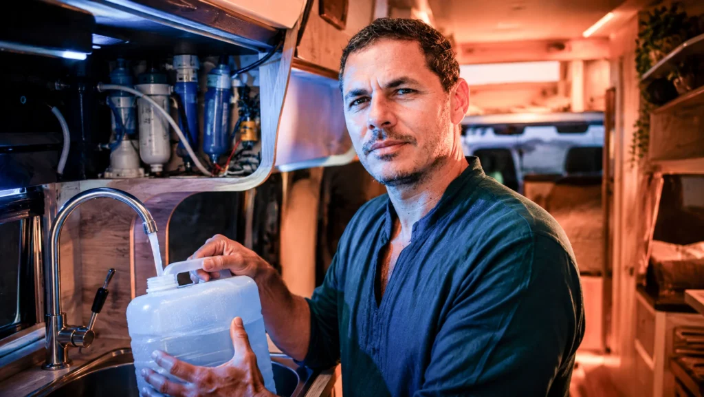 Water management in a van, camper van, or converted van for vanlife