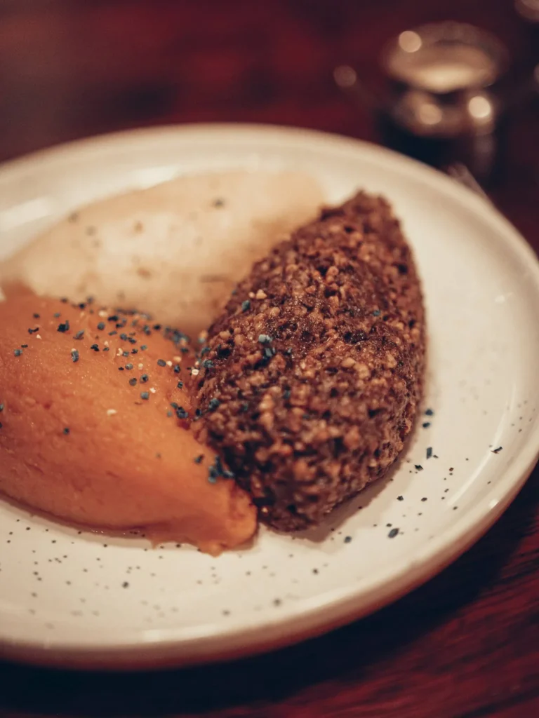 Stravaigin's Own Haggis with its neeps and mash tatties at Stravaigin, Glasgow: heavily spiced and full of flavour, and to Xavier clearly better than the one he tried in Edinburgh four years earlier.