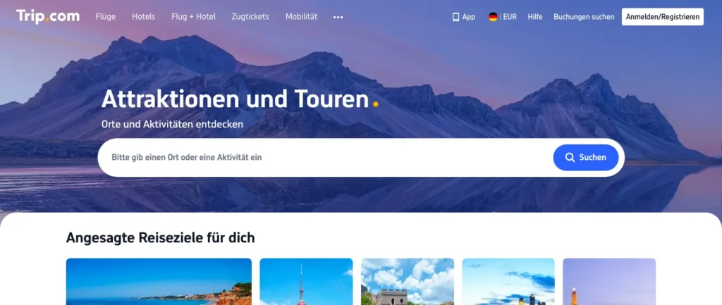 Suche nach Attraktionen und Touren auf der deutschen Trip.com-Seite